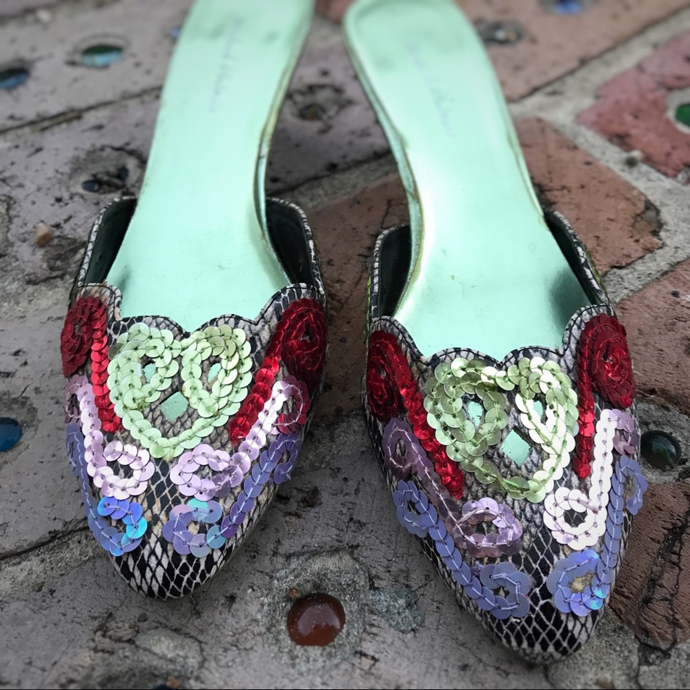 Snakeskin Metallic Sequin Kitten Heels